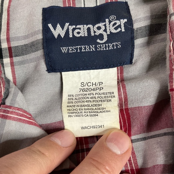 Wrangler Western Shirt Men’s Small Pearl Snap Up Short Sleeve Plaid Red Gray - Picture 2 of 6